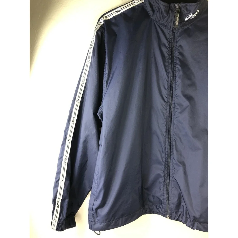 ASICS Mens Small Windbreaker Blue Reflective Sleeve‎